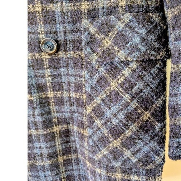 TAKESHY KUROSAWA Men's Blue Plaid Double Breasted Wool Blend Coat Size IT48/US - Picture 5 of 8